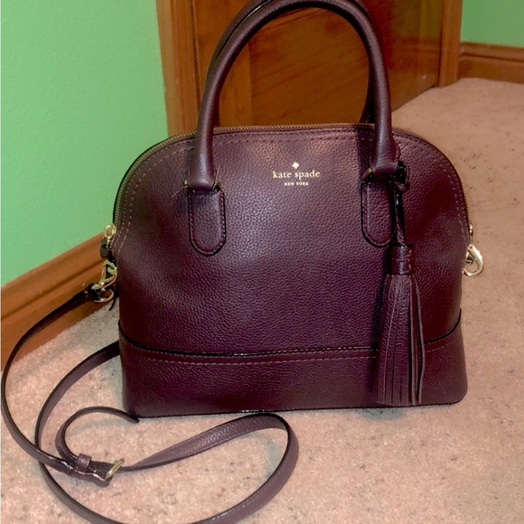 ♠️ Kate Spade Pebbled Leather McCall Street Carli Plum Doom Satchel with Tassel - Picture 8 of 16